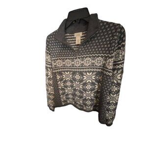 LL Bean Nordic Fair Isle Button Front Cardigan Sweater Cotton and Lambswool Blen